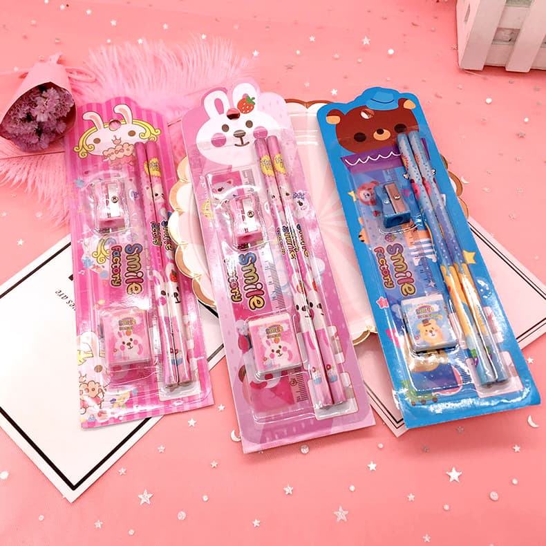 Student Pencil Stationery Set 5-Piece Kit Primary School Study Supplies Kindergarten Gifts Customizable Logo