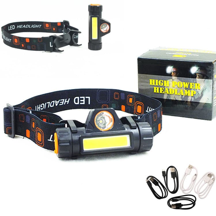 Telescopic Multifunctional USB Rechargeable Headlamp COB Outdoor Emergency Head-Mounted Flashlight Rechargeable Illumination Headlamp
