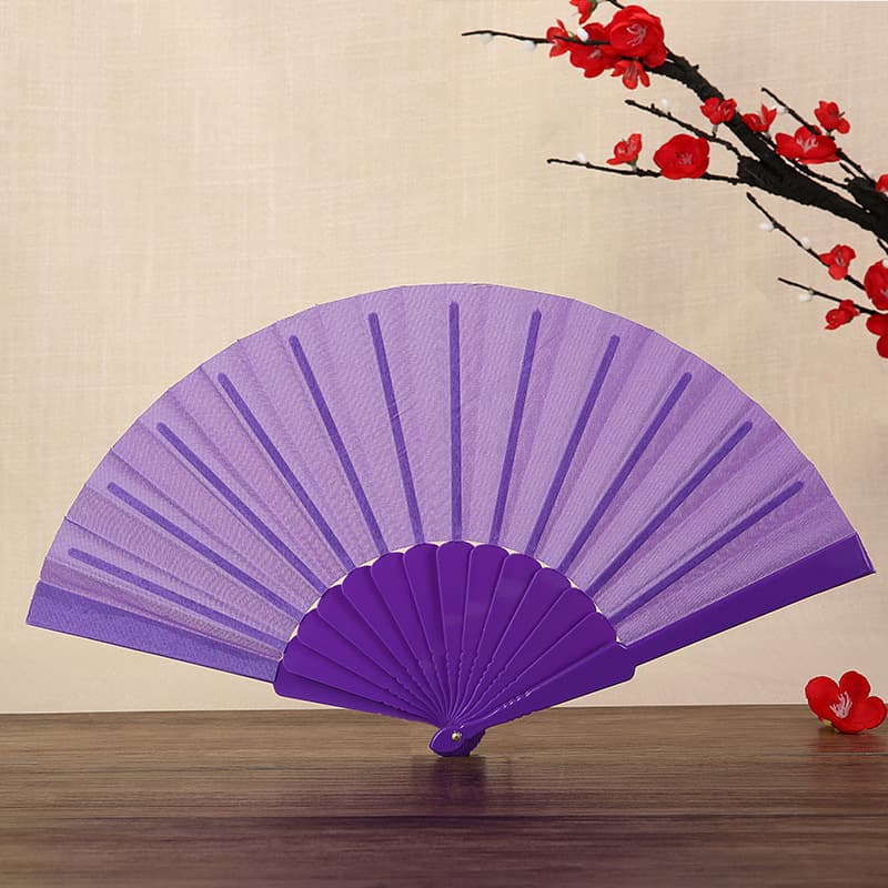 Solid Color Plastic Folding Fan Women's Flat Table Fan Wedding Supplies Pure Color Foldable For Ladies