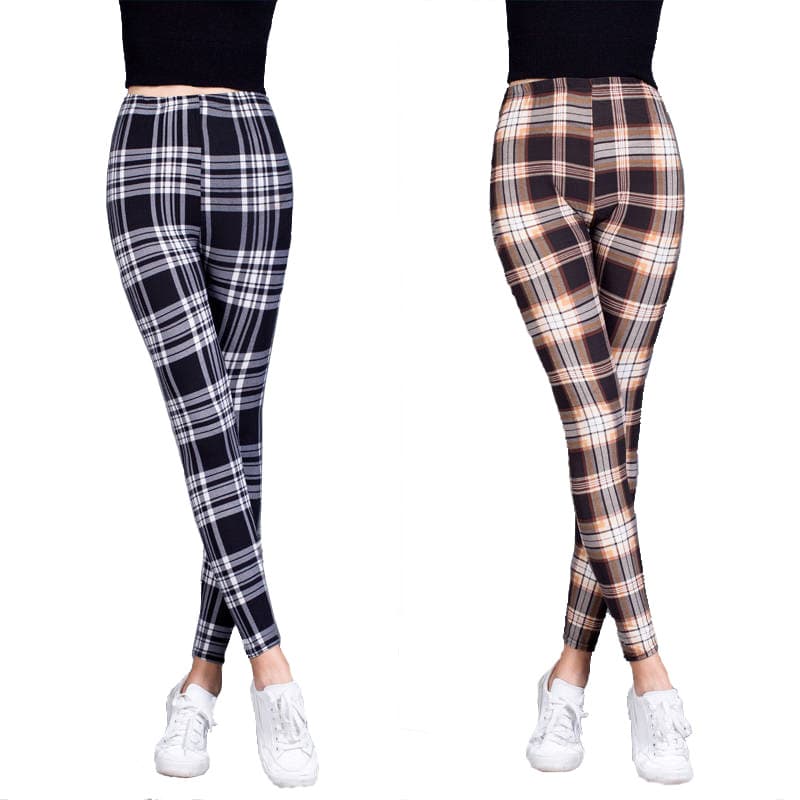 Spring/Autumn Thin Milk Silk Plaid Leggings, Outerwear, Brushed Ankle-Length Stretch Women's Skinny Pants