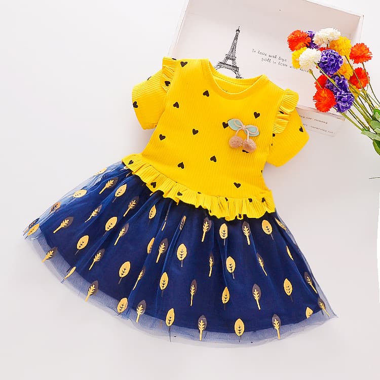 【Clearance Sale】Baby Girl Dress Floral Children's Dress Stylish Short Sleeve Kids Dress