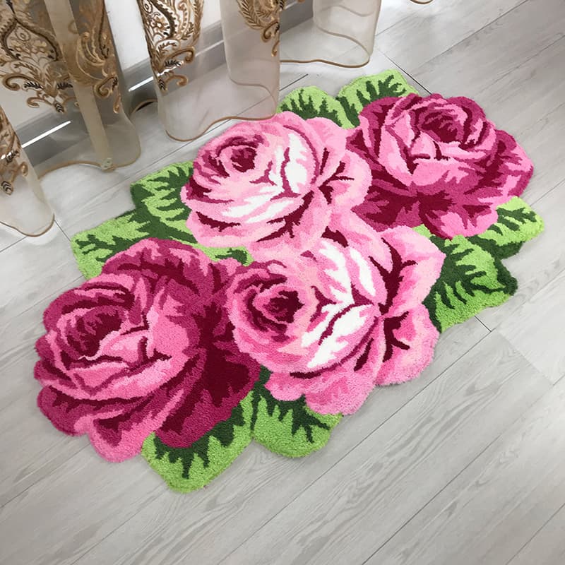 Cross-border exclusive pink home flocked four roses non-slip carpet absorbent entry mat wholesale expenditure customization