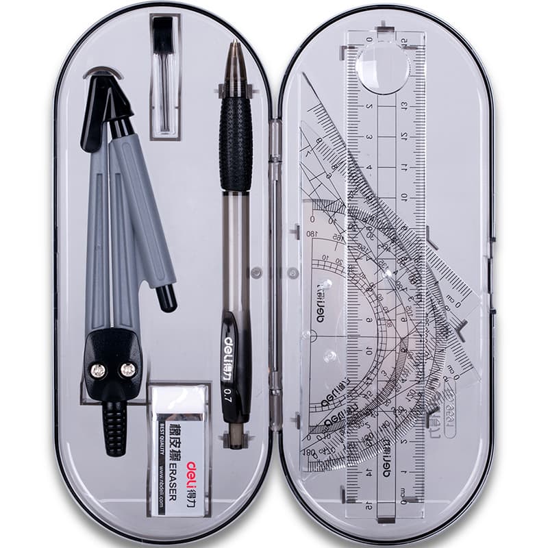 Deli 9591 Compass Student Drawing Set 8-Piece Ruler Set Stationery Precise Drawing