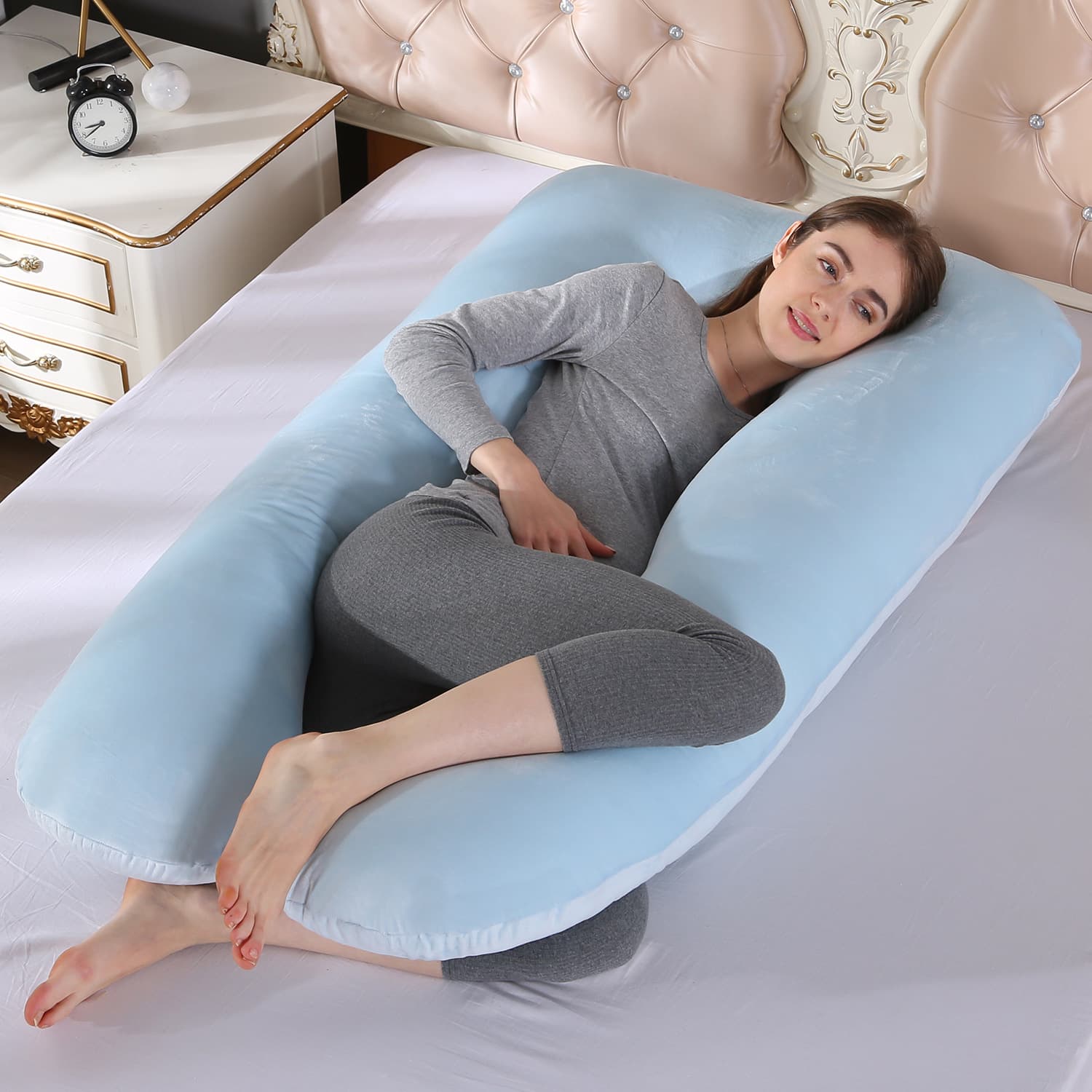 Velvet U-Shaped Maternity Pillow for Back Support, Side Sleeping
