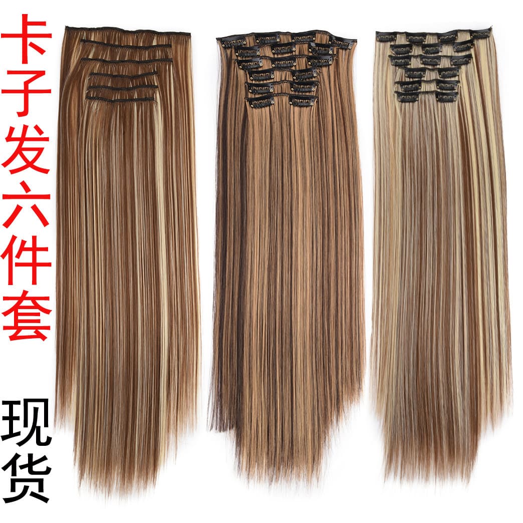 6-Piece Set Long Straight Hair Extensions Ladies Invisible 16 Clips European and American Style Fake Hair Pieces Non-Dyeable