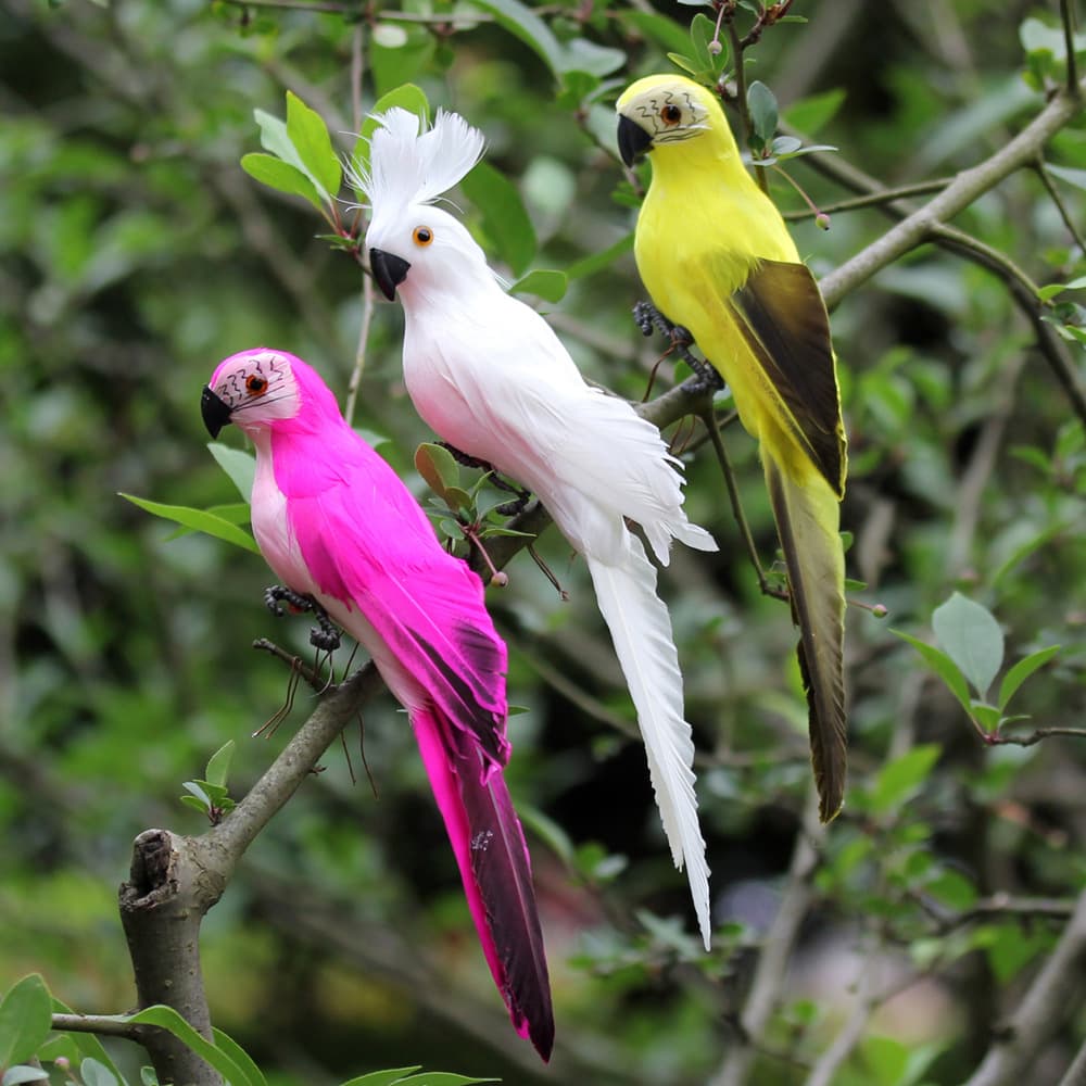 25cm simulation feather parrot gardening tree branch claw wire binding home garden decoration macaw