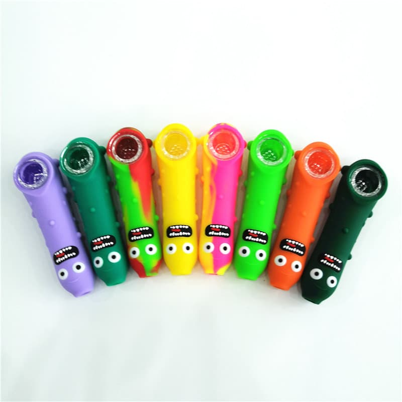 Silicone Cucumber Pipe with Large Nine-Hole Glass Bowl Silicone Hookah Glass Hookah Cross-Border Best Seller