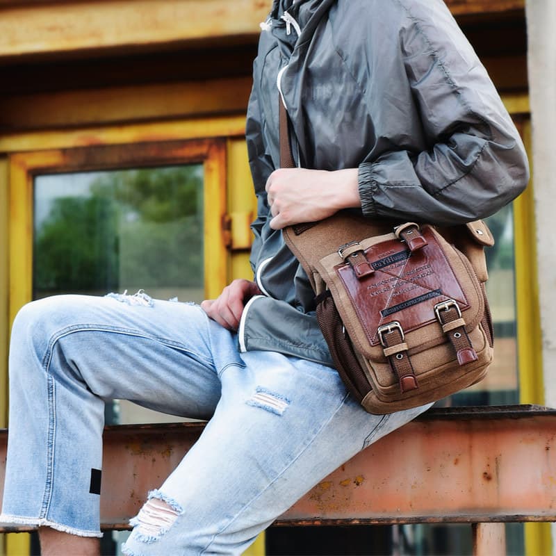 Trendy Canvas Men's Crossbody Bag European And American Fashion Workwear Shoulder Bag Travel Multi-layer Mailman Bag