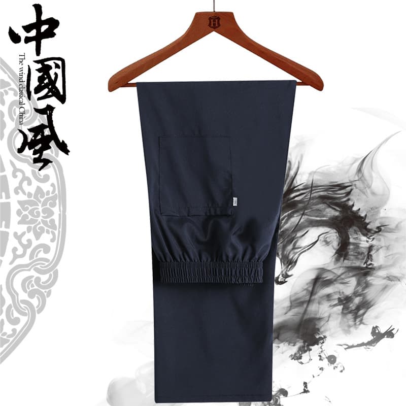Summer Tang-style men's trousers, Chinese style, straight leg, elastic waistband, loose-fitting casual trousers, men's morning exercise trousers, thin.