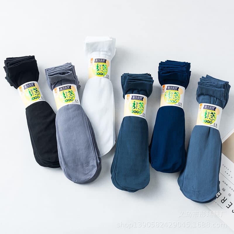 Men's summer silk socks solid color comfortable bamboo fiber stripe socks breathable thin white business socks street stall supply