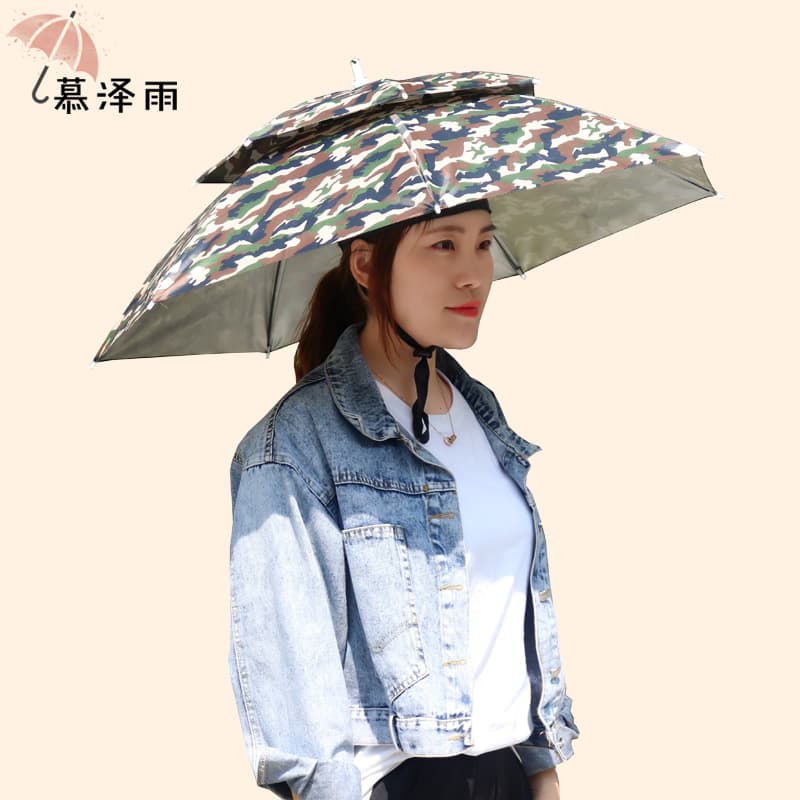Mu Zeyu Rubber Double-Layer Umbrella Hat Fishing Umbrella Head-Worn Rain Hat Foldable Outdoor Fishing Hat Umbrella Bamboo Hat