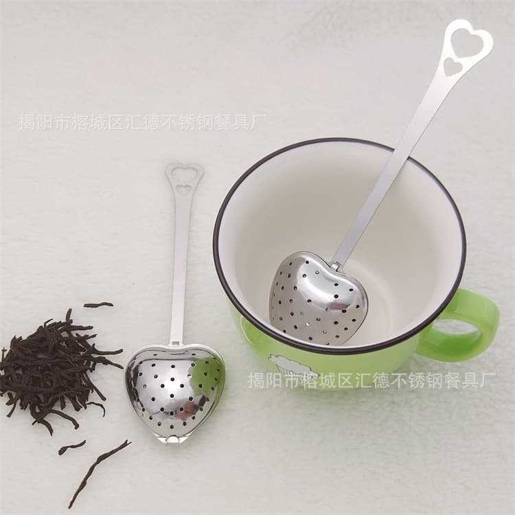 Korean-style stainless steel chain tea ball, tea leaf filter, creative heart-shaped tea strainer, droplet handle seasoning tea clip