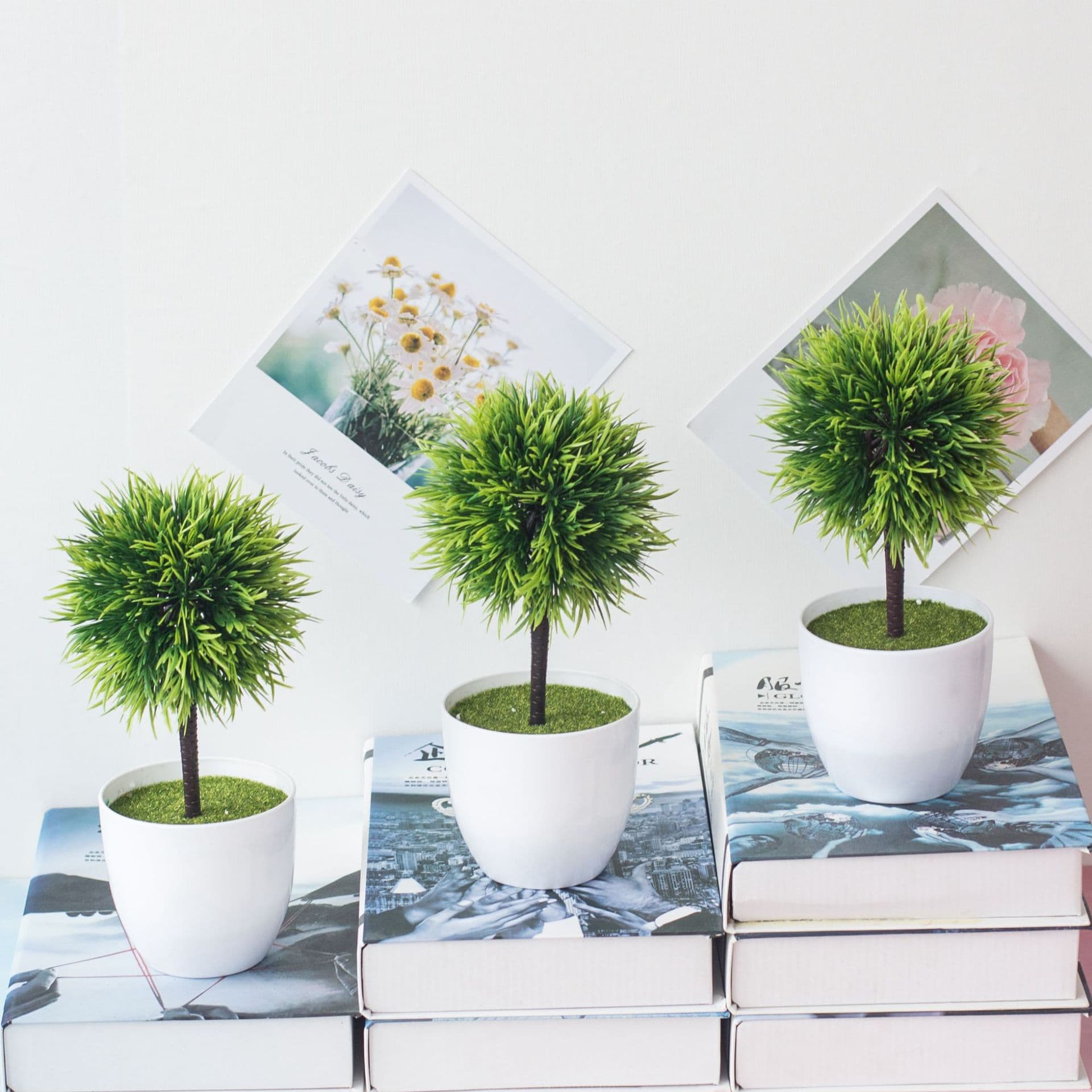 Simulated flower potted plant, one-forked phoenix grass ball, small tree bonsai, plastic flower green plant, artificial flower potted flower decoration ornaments