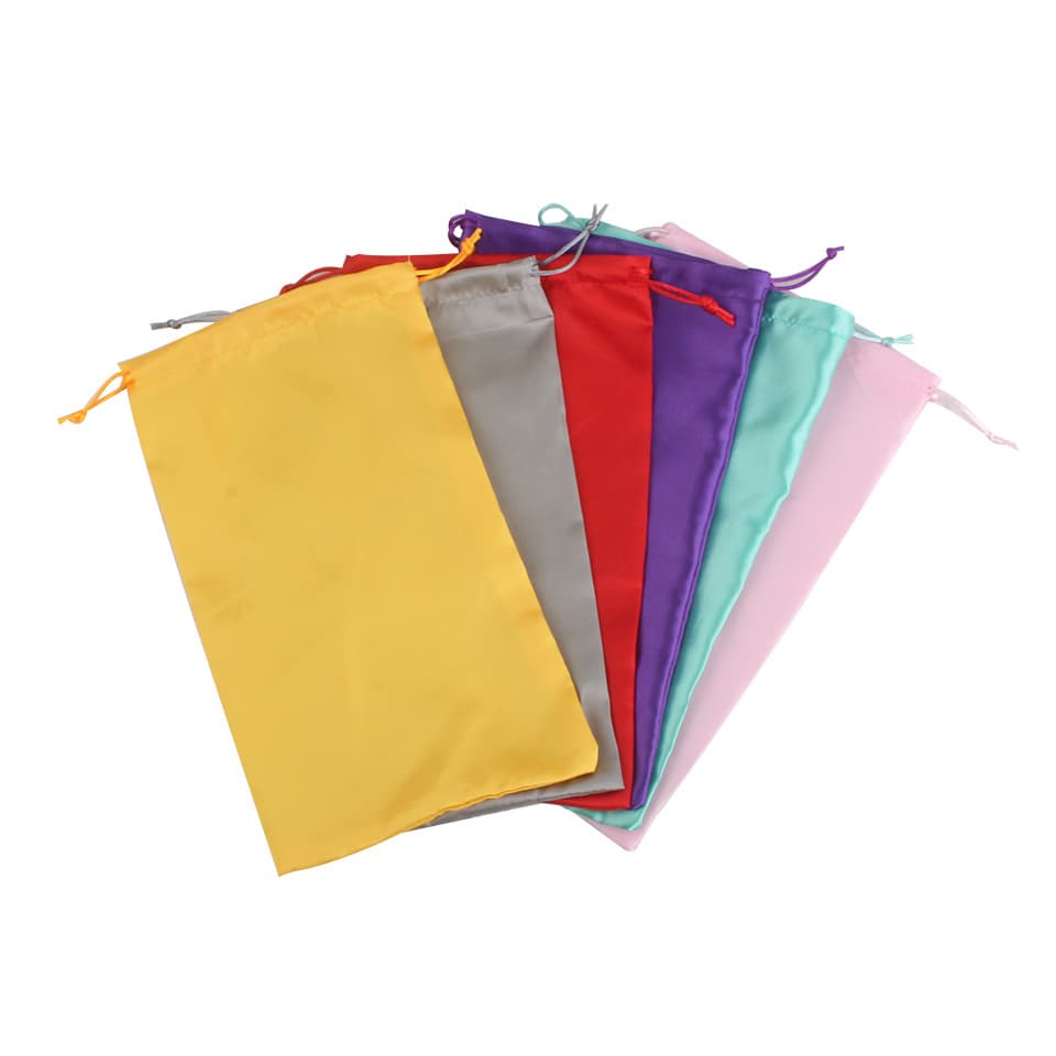 Ready stock satin bags textured logo-printable drawstring pouch single-side printed silk polyester drawstring gift bags
