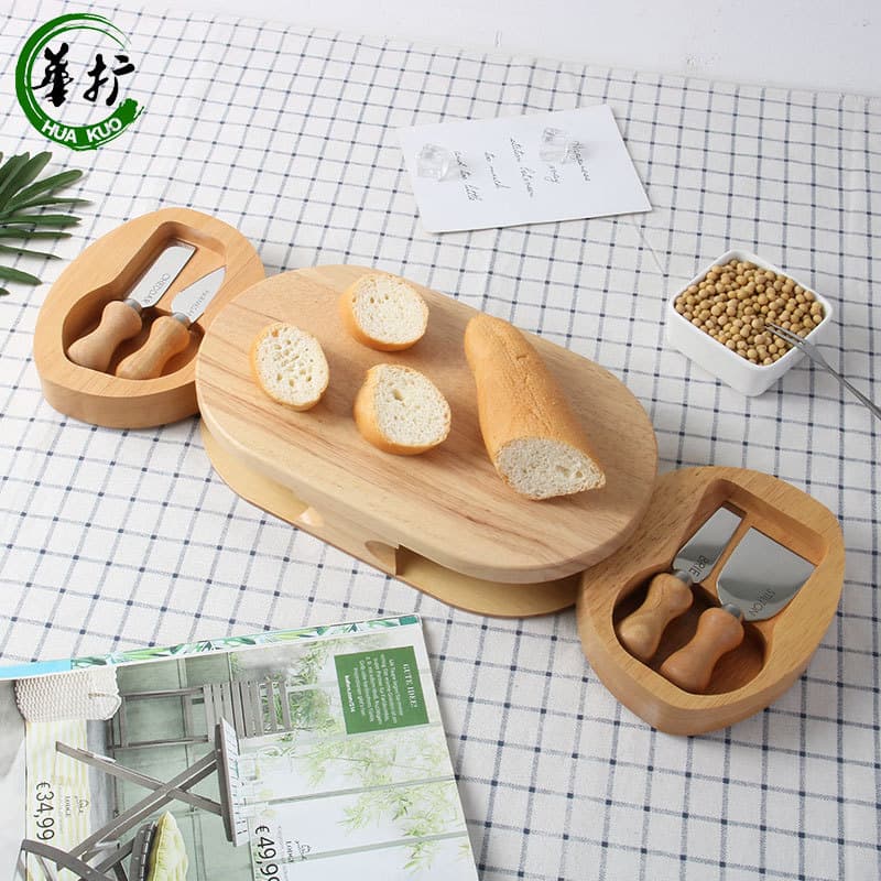 Cheese Knife Set Rubber Wood Kitchen Cheese Knife Cake Cream Pizza Knife Hidden Cheese Knife Set