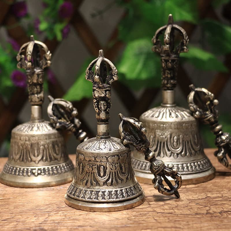 Cross-border Nepal Handmade Ritual Implements: Five-Pronged Hand Bell, Vajra Bell and Dorje, Nickel Silver Ritual Bell Set, Copper-made