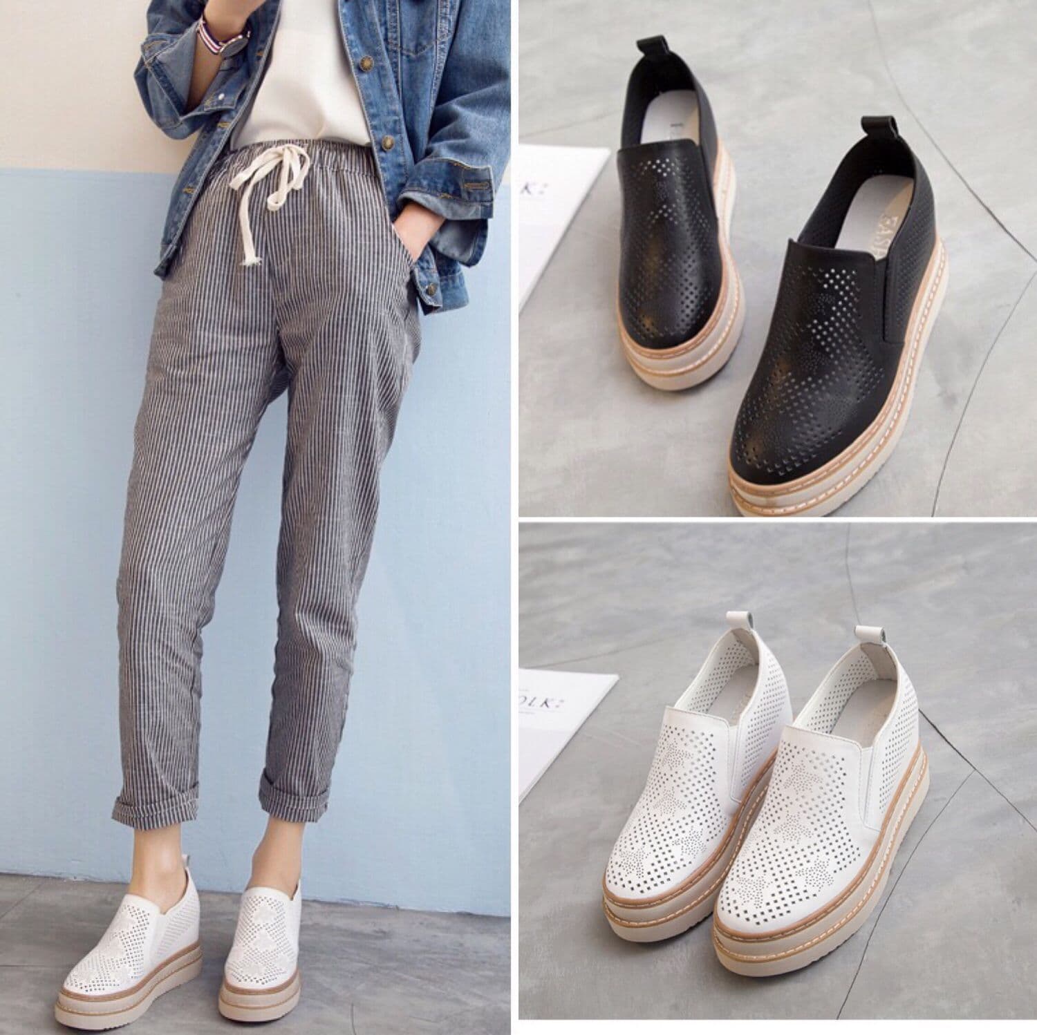 2025 Spring/Autumn Chunky Platform Hidden Height Women's Shoes Wholesale Student Wedge Sneakers In Stock High Heel Casual Versatile