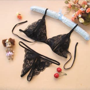 Lin Linting Lingerie Sexy Lace Transparent Women's Three-Point Open Crotch Set Drop Shipping