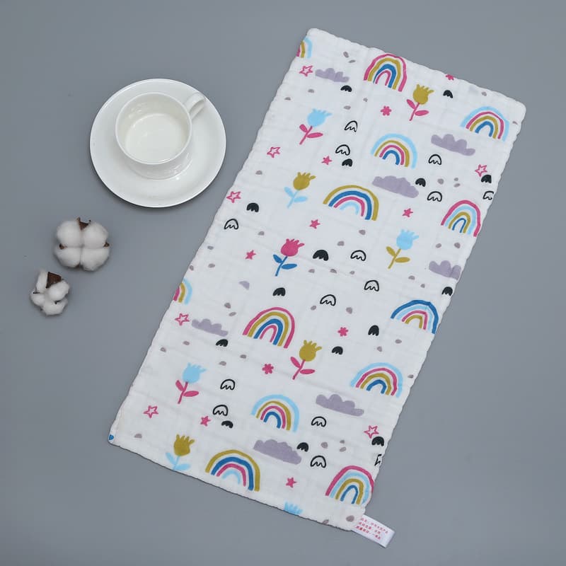 Children's Towel Six-Layer Pure Cotton Square Towel 6-Layer Gauze Face Towel Washed Cotton Kids Towel Printed Bib Wholesale