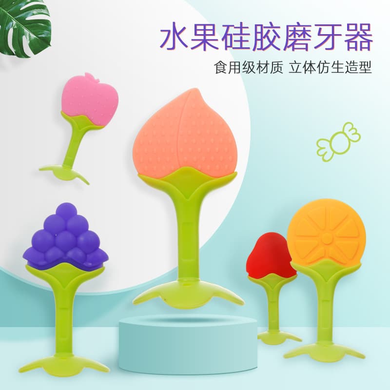 Manufacturer Wholesale Silicone Baby Teether Fruit-shaped Chew Toy Newborn Two-tone 3D Food-grade Teething Stick
