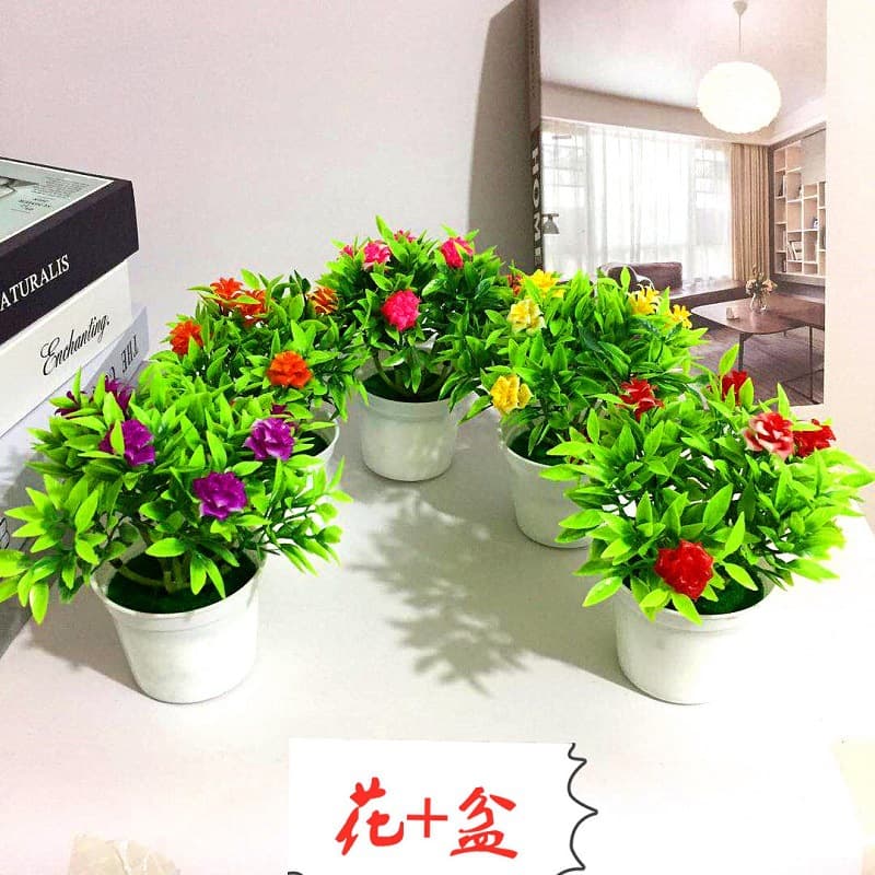 Factory Direct Plastic Small Rose Fake Flower Potted, 6-Flower Mini Bonsai, Hot-sale $2 Store Item Simulation