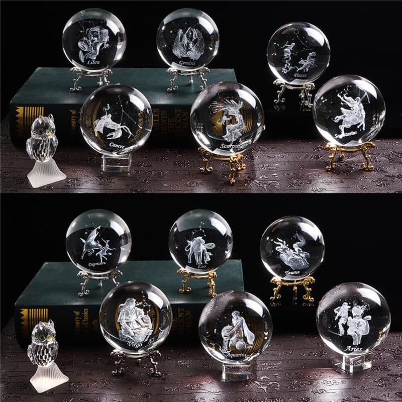 Cross-border Best-selling Crystal Creative Inner Engraving Crystal Ball Wholesale Desktop Ornament Twelve Zodiac Signs Exquisite Gift