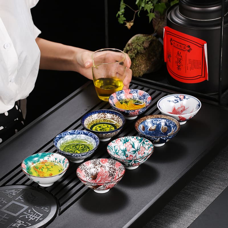 Colorful Blue and White Porcelain Bamboo Hat Cup Tea Bowl, Kung Fu Tea Set Master Cup, Single Cup, Tea Tasting Cup Wholesale