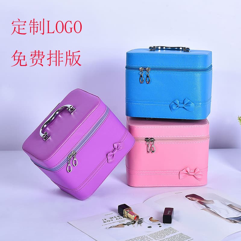 New Korean-style Bow Handheld Cosmetic Bag, Fashionable Small to Medium Square Cosmetic Case, Women's Storage Box Bag, Portable