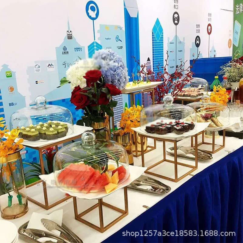 European Style Stainless Steel Gold Tea Break Dessert Stand Banquet Cake Dessert Display Rack Buffet Cold Meal Dessert Table Setup