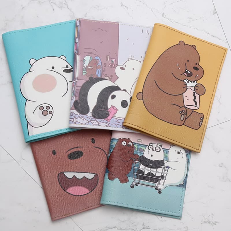 Bear Passport Cover PU Faux Leather Travel Document Holder Card Case