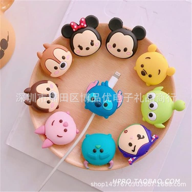 Charging Cable Protective Cover Cartoon Head Charging Cable Anti-Break Bite Data Cable Protective Cover
