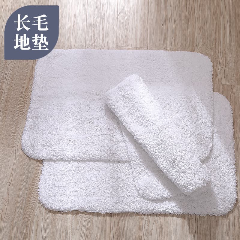 Five-Star Hotel White Bath Mat, Long Pile Guesthouse Bath Mat, Cotton Thick Non-slip Doormat with Absorbent Feature