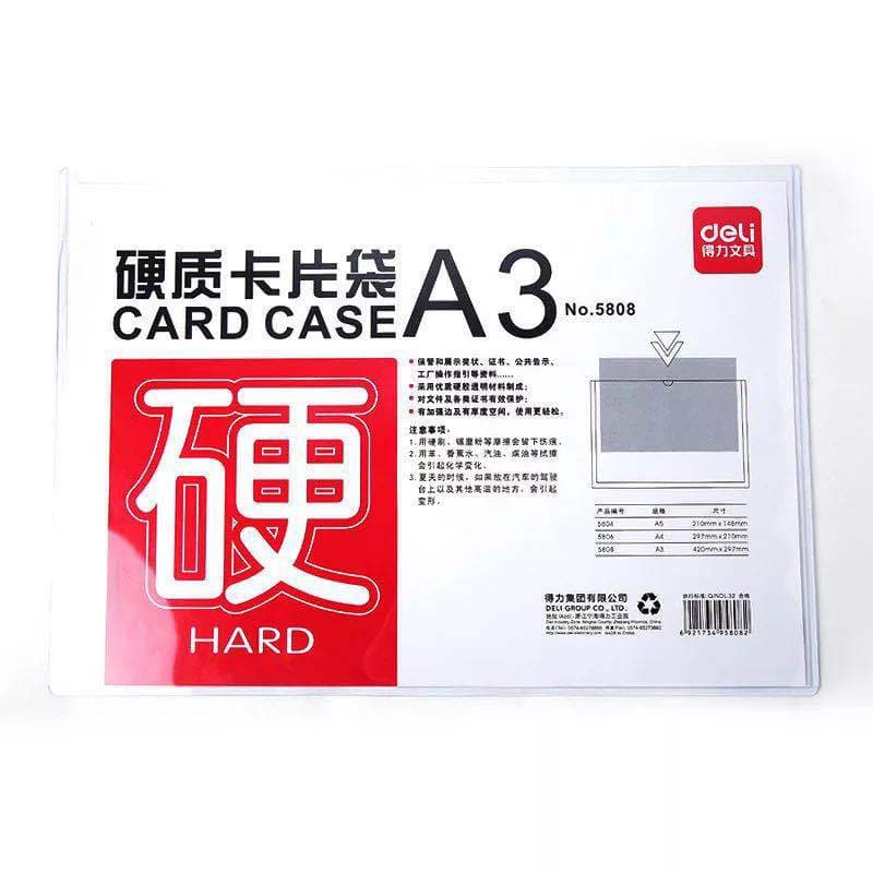 Deli 5808 A3 Rigid Card Pocket Hard Plastic Sleeve File Sleeve Thick Card Cover PVC Office Stationery Supplies