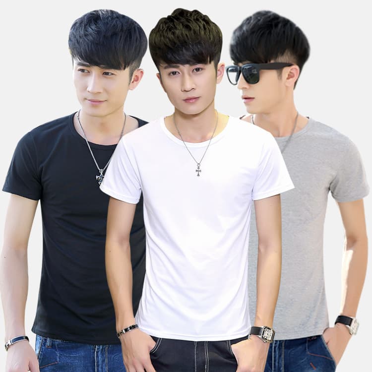 2026 Summer New Pure White Men's Round Neck Short Sleeve T-Shirt Cotton Solid Color Casual Undershirt Wholesale Hot