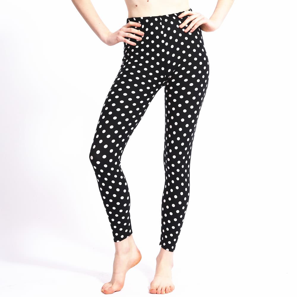 9211 Korean-style black and white polka dot milk silk print leggings, ankle-length leggings, wholesale with gusset