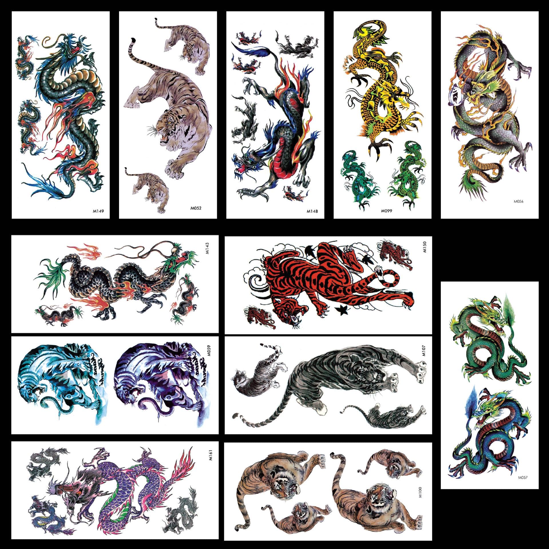 Factory Direct Hot Selling New Dragon and Tiger Temporary Tattoos, Flying Dragon Tiger Head Fierce Tiger Tattoo Stickers, Waterproof Stickers