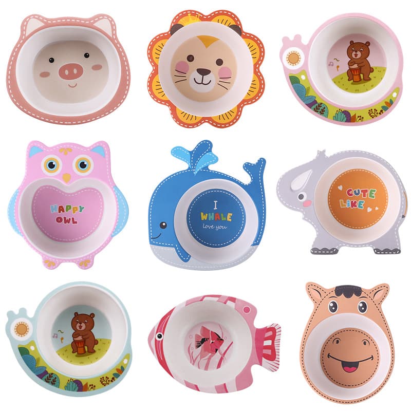 Creative Eco-Friendly Cute Cartoon Bamboo Fiber Kids Bowl Kindergarten Home Baby Toddler Meal Bowl Children's Rice Bowl