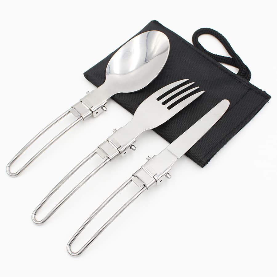 [Manufacturer] Hot-selling stainless steel multifunctional cutlery, outdoor camping combination steel wire handle knife, fork, spoon three-piece set.