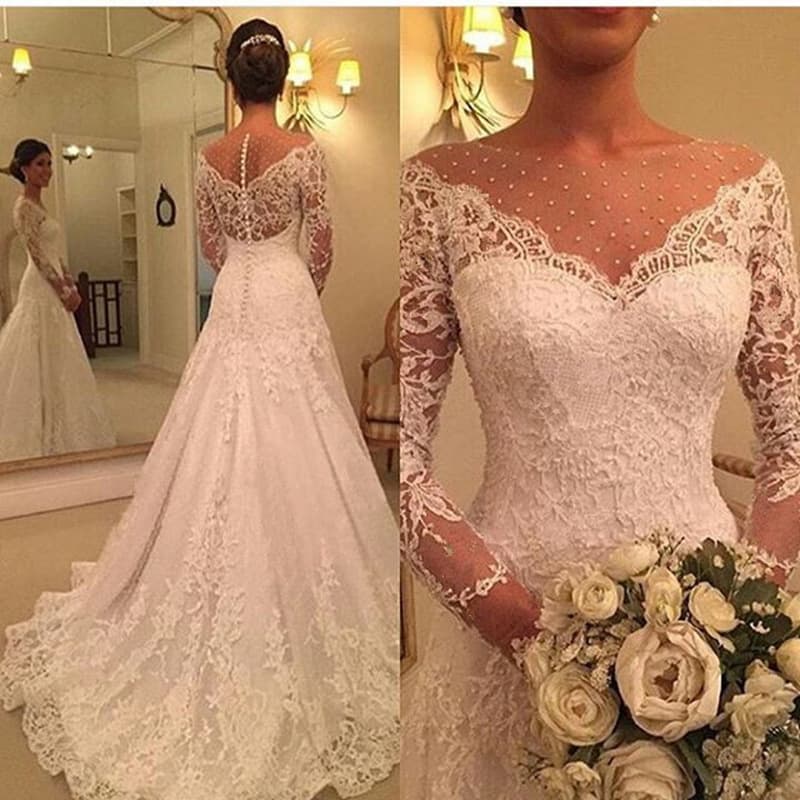 Round Neck Export Wedding Dress 2025 New Style Train Plus Size Vintage Lace Long Sleeve Mermaid Bride Wedding Gown