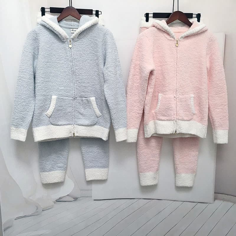 Rabbit Ears Pajamas Women's Autumn and Winter Suit Sweet Cute Soft Half-side Velvet Thickened Rabbit Japanese Style Home Clothes