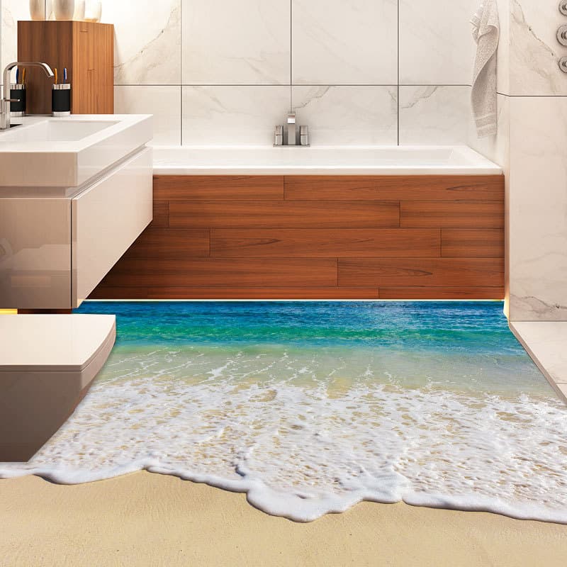 Fanxi New Floor Stickers Waves Beach Stickers Bathroom Kitchen Doorway Decorative Wall Stickers FX82043