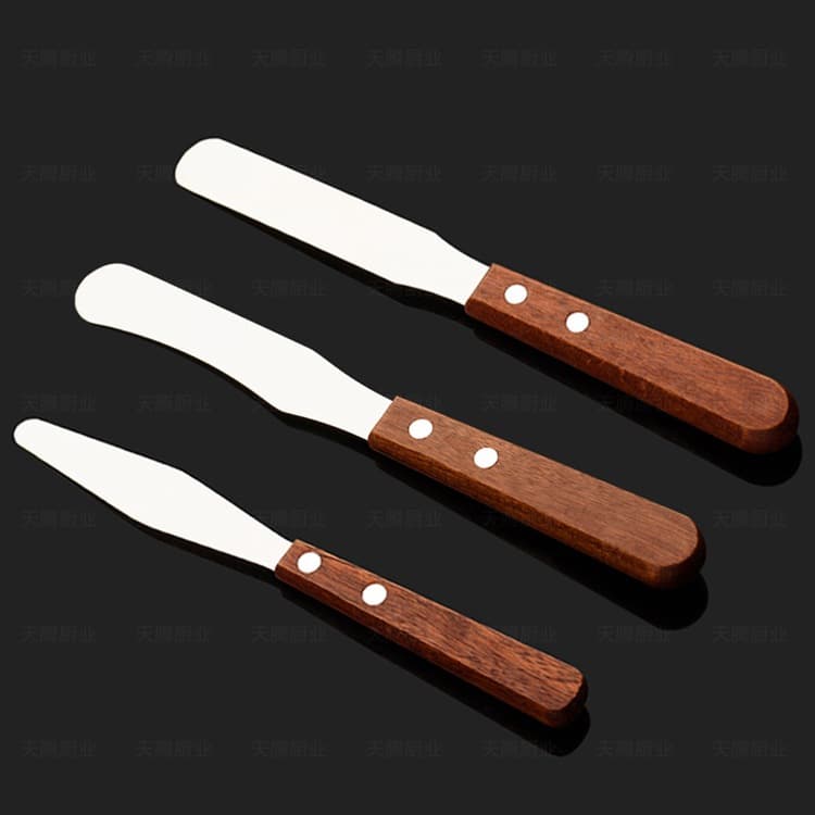 Baking Tools Curved Cream Spatula Diamond Butter Scraper Wooden Handle Straight Spatula Three-Piece Set