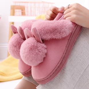 Long Ear Single Ball Men Women Couple Winter Warm Wood Floor Thickened Indoor Warm Slippers Cotton Slippers