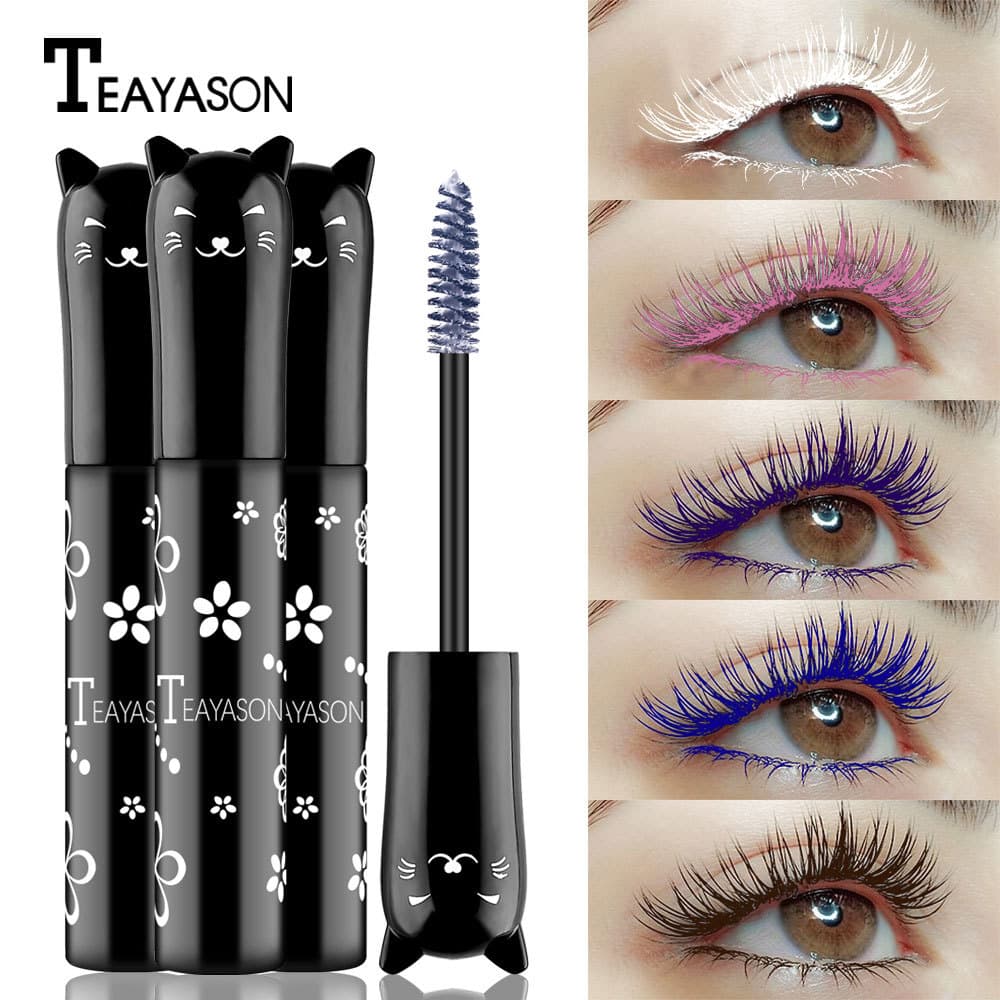 Cross-Border Teayason Colorful Mascara Blue Purple Pink White Purple Sapphire Blue Coffee Not Easy to Smudge Mascara