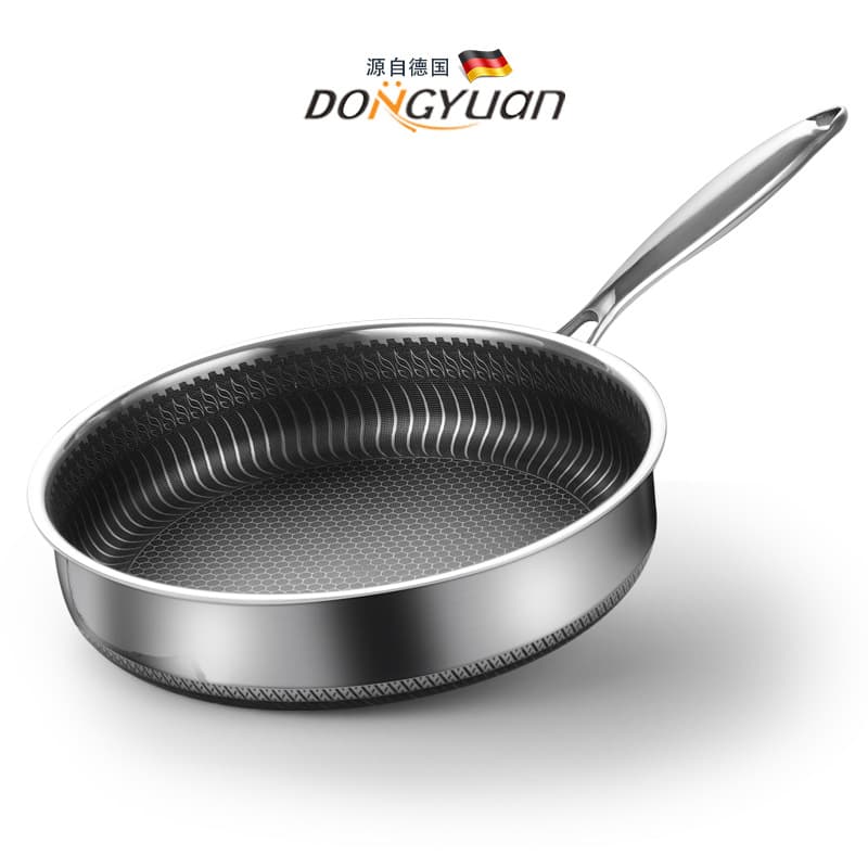 316 Stainless Steel Flat Bottom Non-stick Pan Double-sided Honeycomb Design Steak Frying Egg Pan