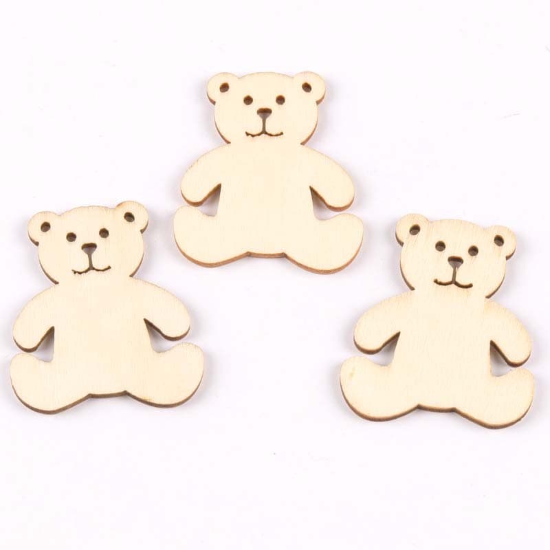 Bear-shaped Wood Chips, DIY Craft Wood Pieces, Solid Wood Hanging Ornaments, Jewelry Accessories Wholesale