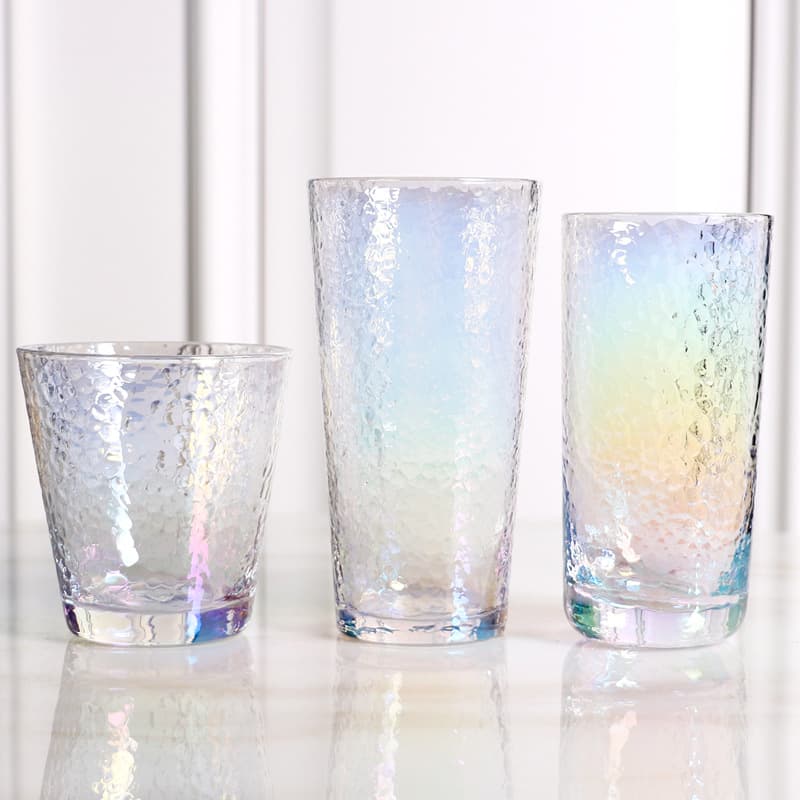 Creative Japanese Colorful Electroplated Hammered Crystal Glass Gradient Rainbow Juice Cup for Home