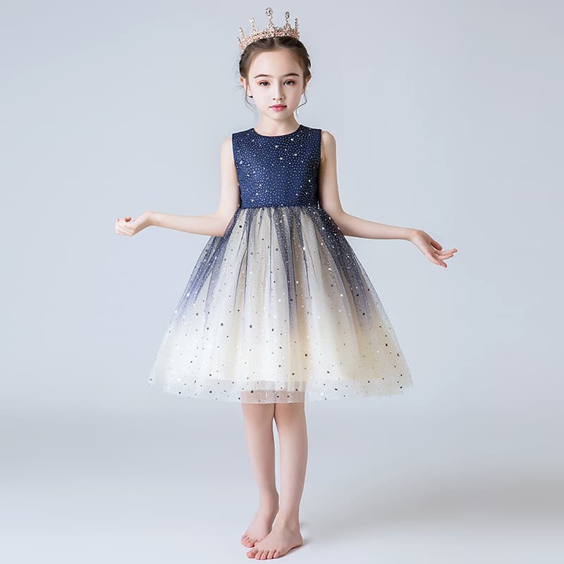 Girl's Starry Sky Dress Birthday Party Princess Dress Wedding Flower Girl Tulle Skirt Children's June 1st Performance Evening Gown
