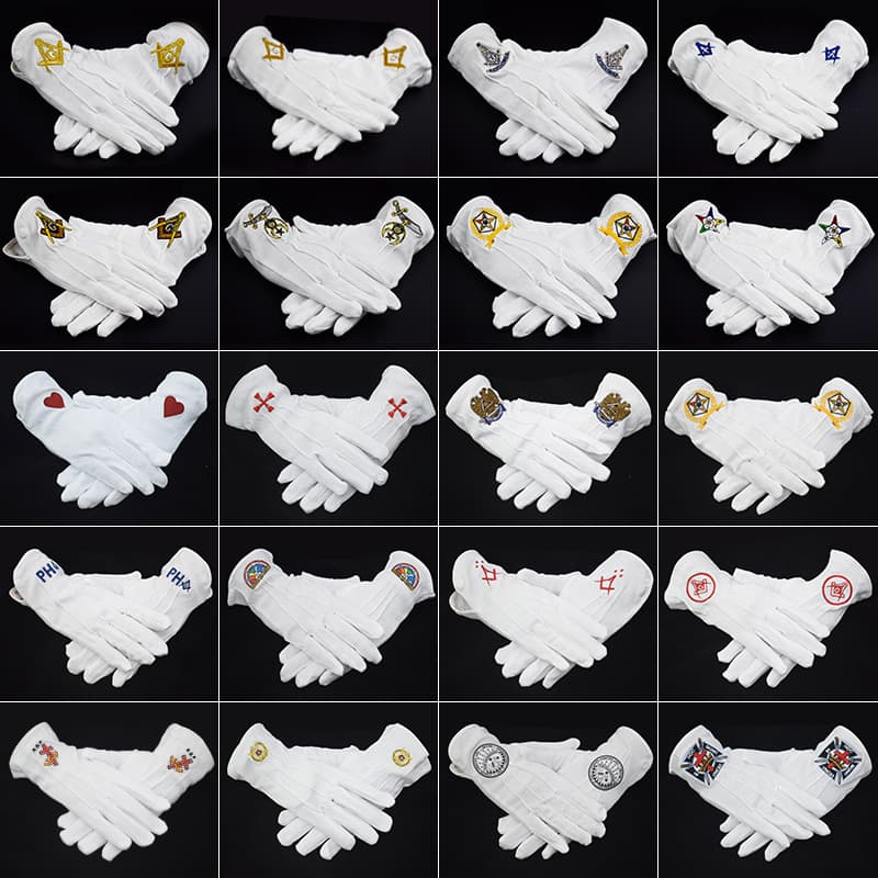 In stock Masonic embroidered gloves cotton gloves disposable ceremonial pure cotton white work cotton gloves with any logo
