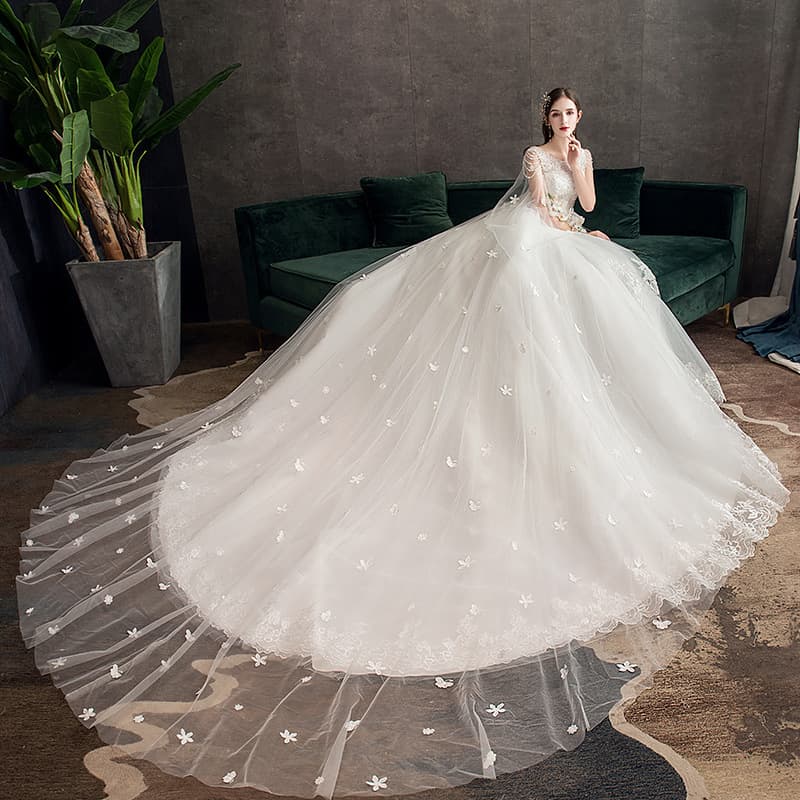 Foreign trade main wedding dress 2025 new long tail French starry sky bride super fairyland fantasy large size wedding dress D32